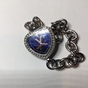 Heart-Shaped Silver Bracelet Watch with Blue Face